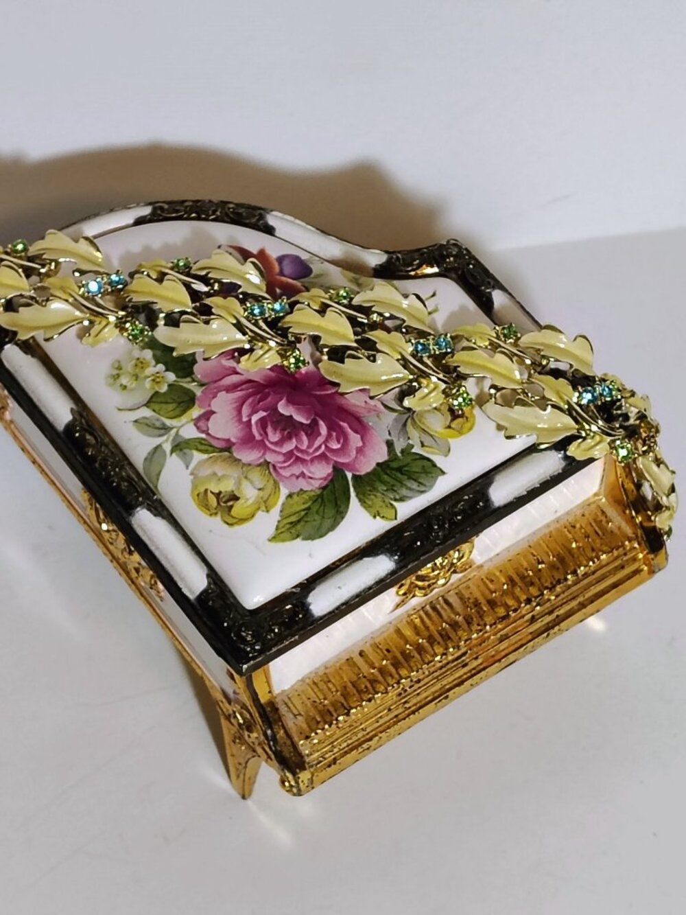 Vintage BSK Bracelet Multicolor Enamel Rhinestone Silver Tone Floral Leaf 1950s